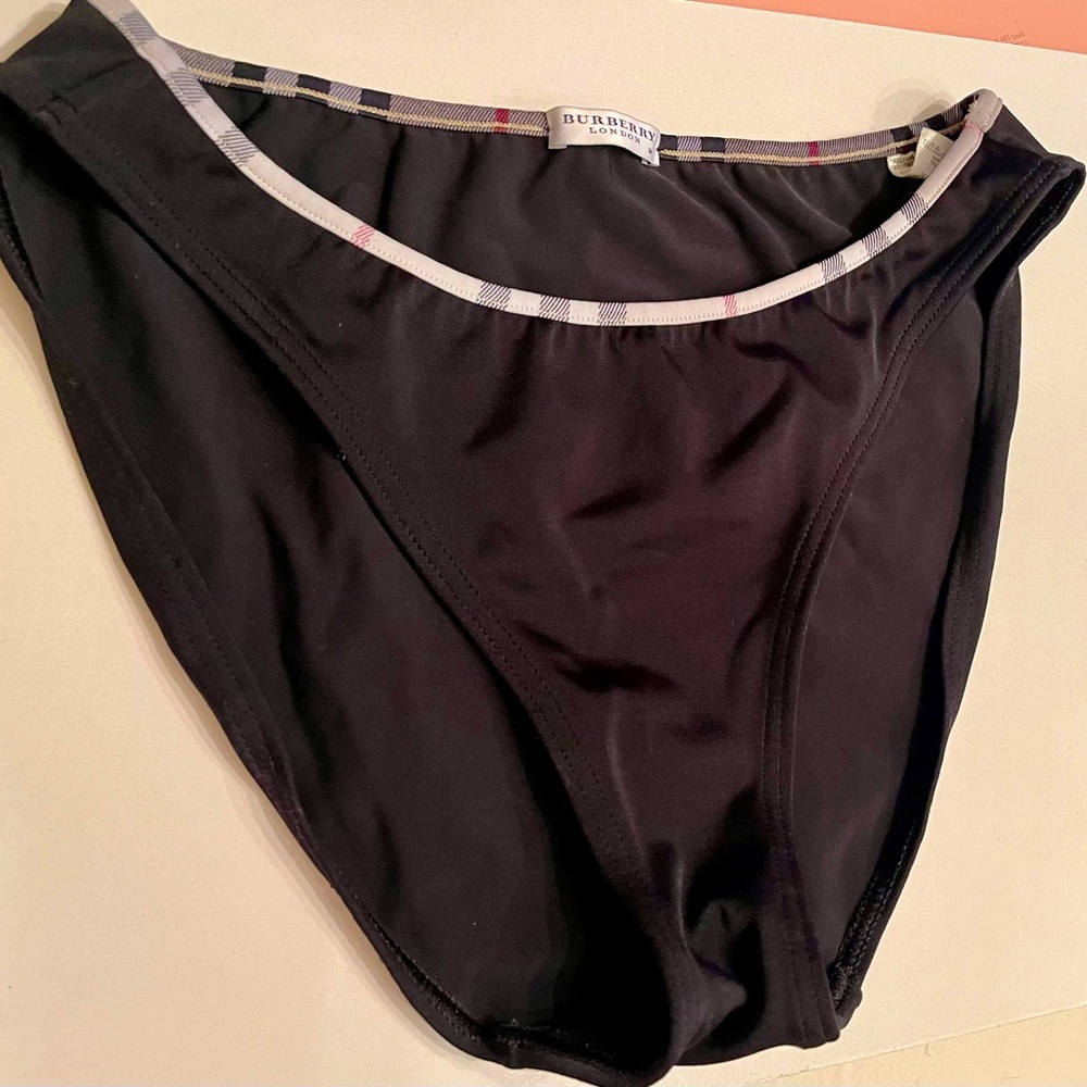 Burberry authentic Nova check plaid trim black bikini bottoms medium-worn twice
